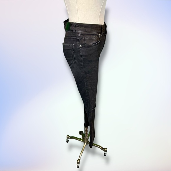 Anine Bing Black Distressed Knee Raw Hem High-Rise Skinny Jeans Size 24 - Picture 13 of 16